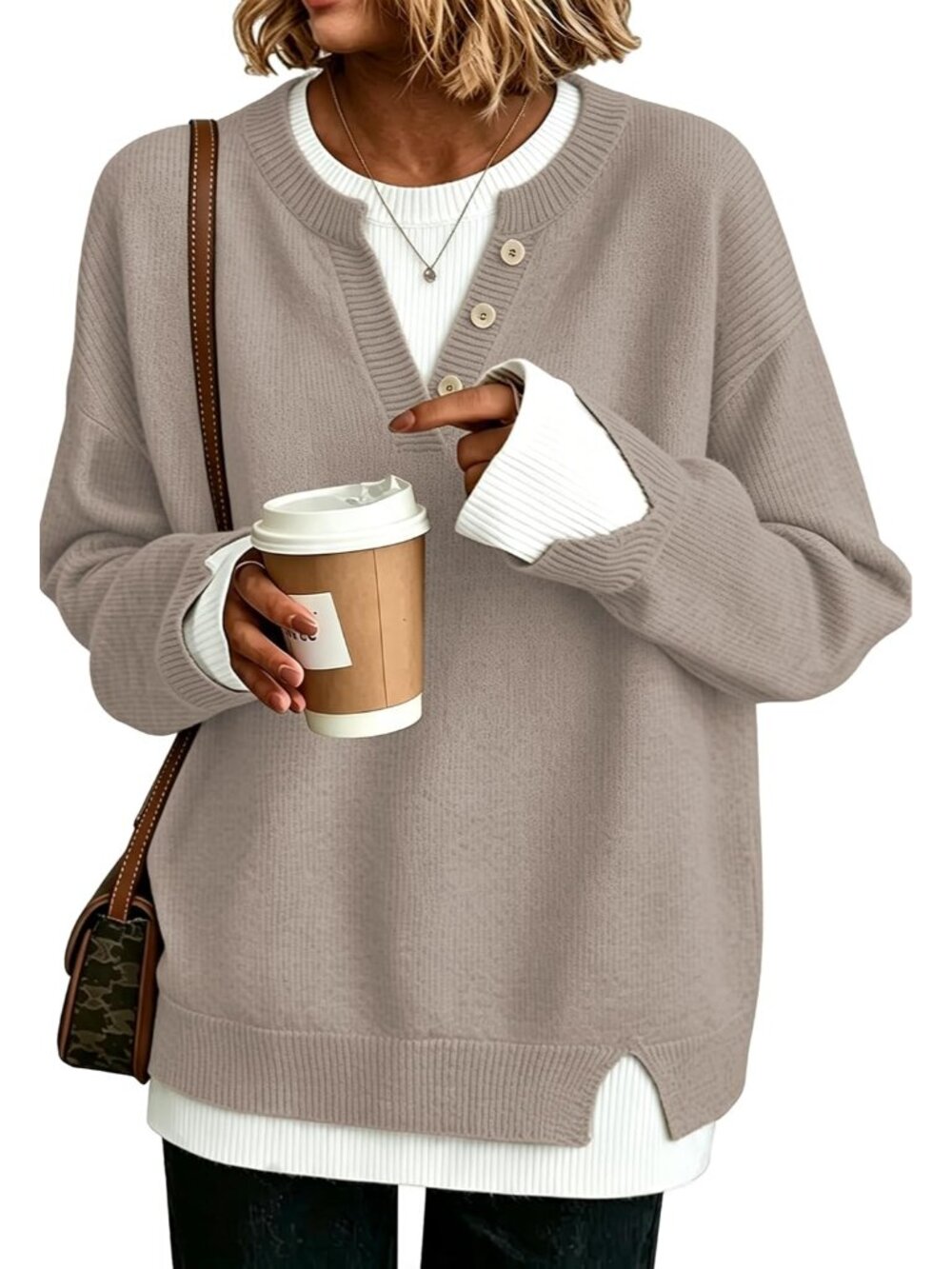 Women's Fall Cozy Henley Pullover Sweater